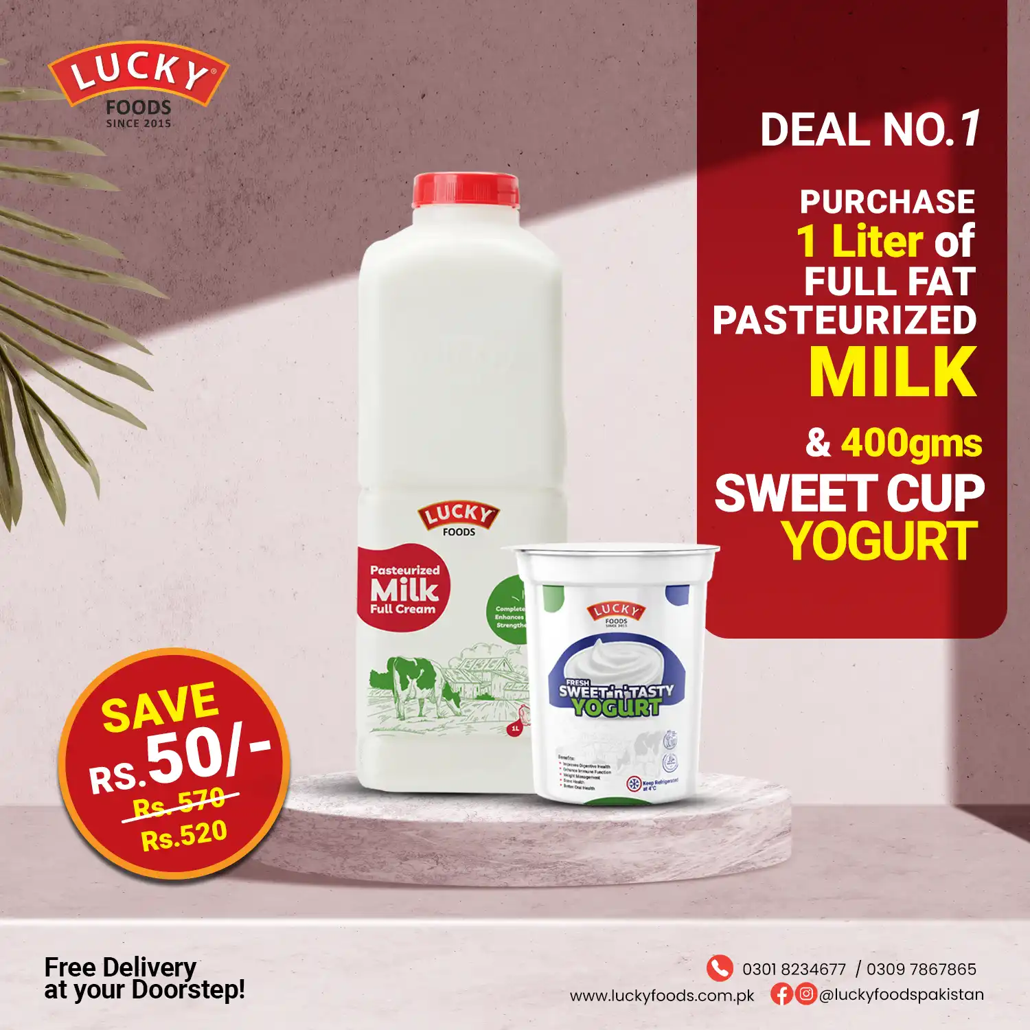 Deal 1 - 1 Liter Full Cream Pasteurized Milk & 400g Sweet & Yogurt - Save Rs. 50