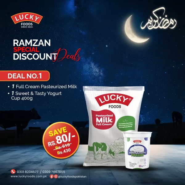 Deal 1 - 1 Liter Pasteurized Milk & 400g Sweet & Yogurt - Save Rs. 80