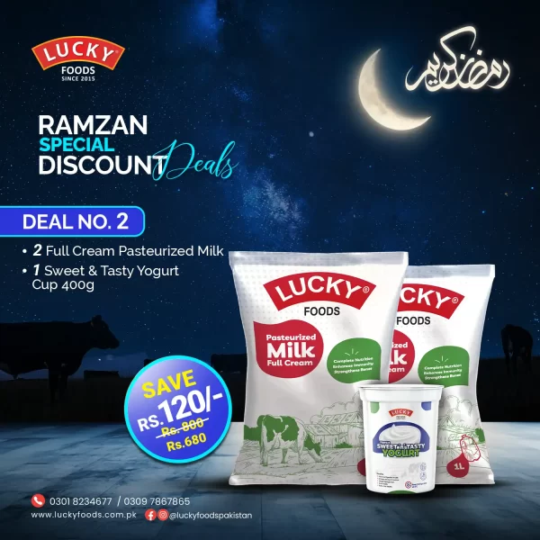 Deal 2 - 2 Liter Pasteurized Milk & (1) 400g Sweet & Yogurt - Save Rs. 120