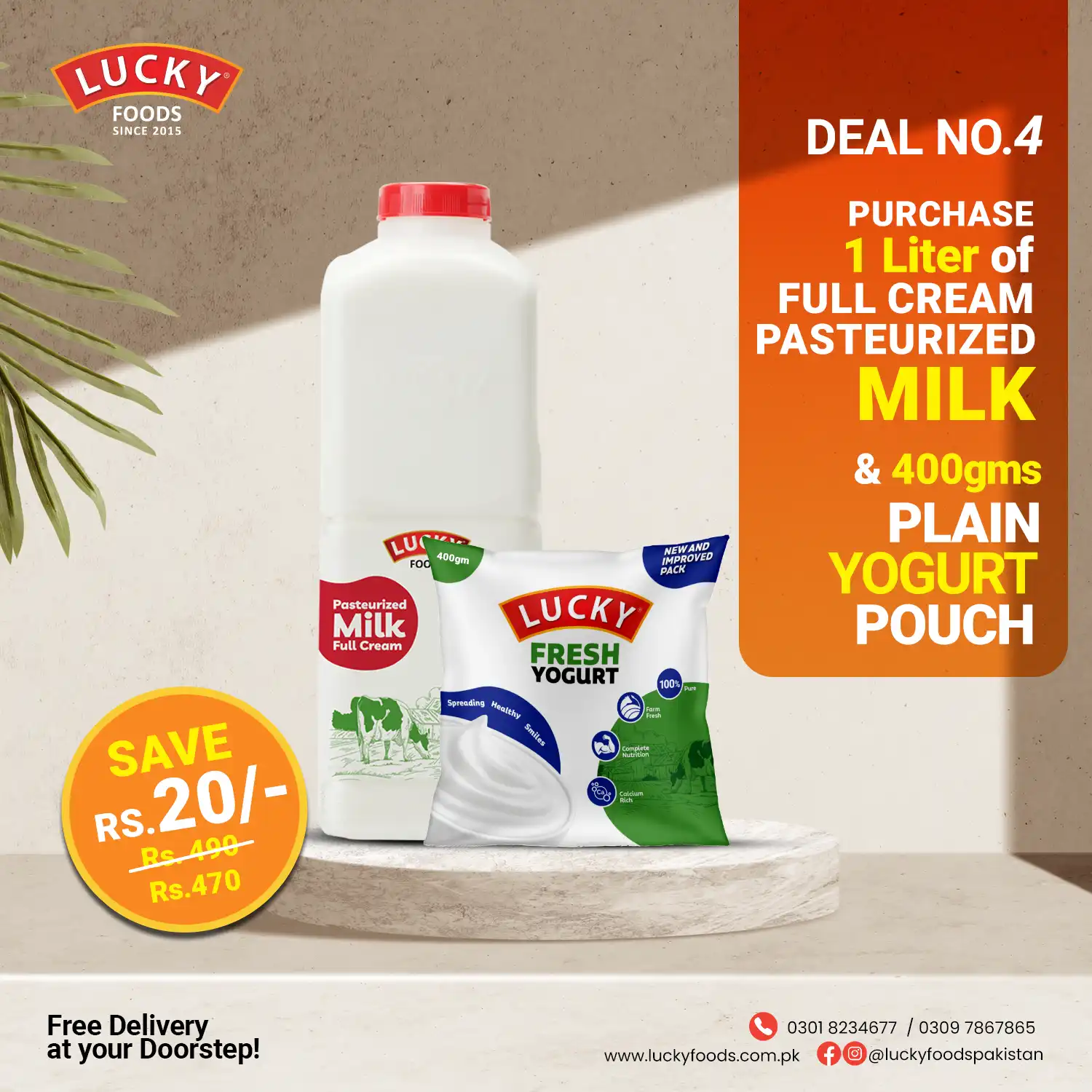 Deal 4 - 1 Liter Full Cream Pasteurized Milk & 400g Fresh Yogurt - Save Rs. 20
