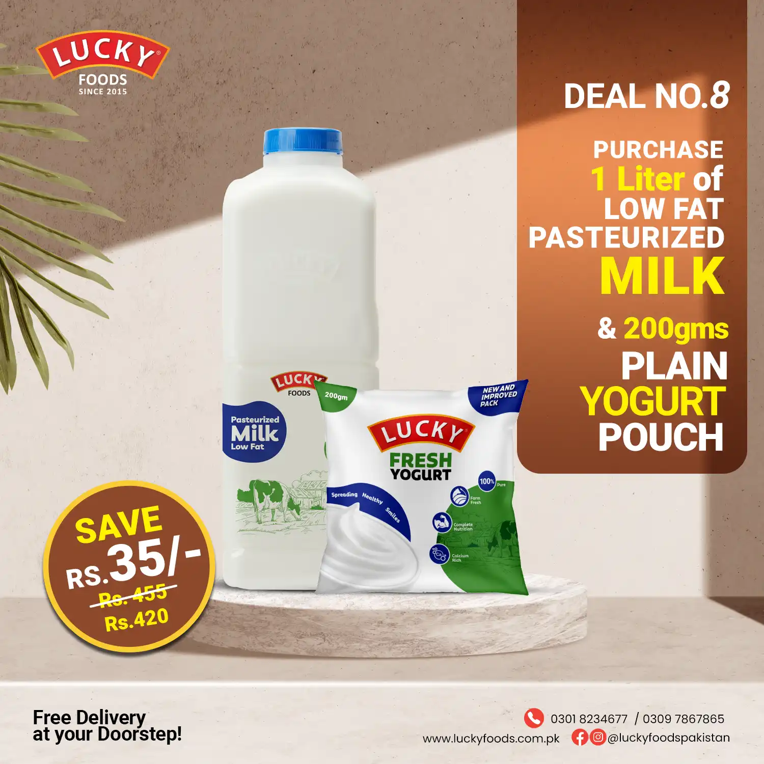 Deal 8 - 1 Liter Low-Fat Pasteurized Milk & 200g Fresh Yogurt  - Save Rs. 35