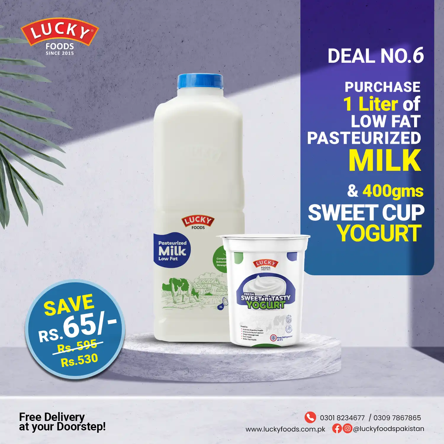 Deal 6 - 1 Liter Low-Fat Pasteurized Milk & 400g Sweet & Yogurt  - Save Rs. 65
