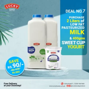 Deal 7 - 2 Liters Low-Fat Pasteurized Milk & 400g Sweet & Yogurt  - Save Rs. 90
